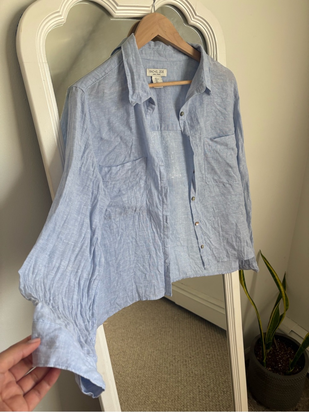 Rachel Zoe Light Blue Button-Up 100% Linen Shirt